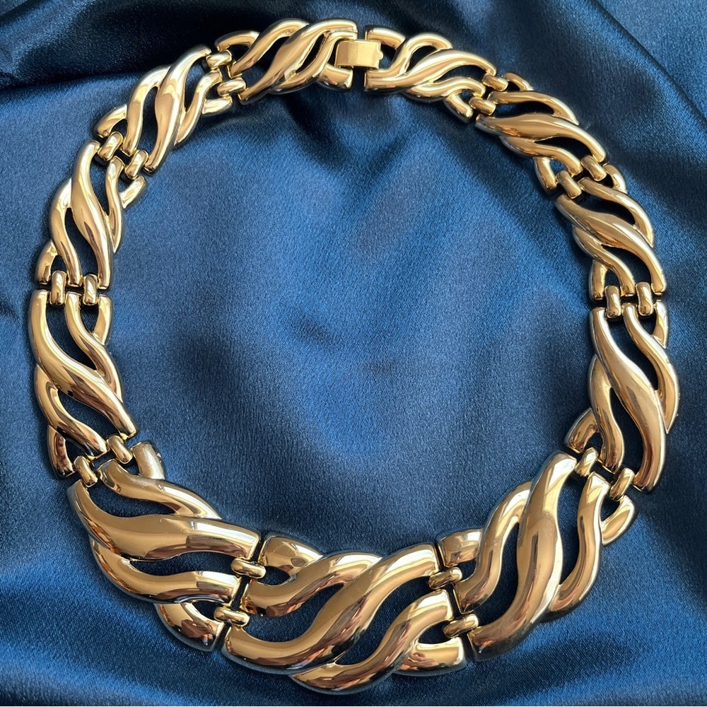 Vtg 90s Y2K Chunky 18” Statement Choker Necklace Gold Tone